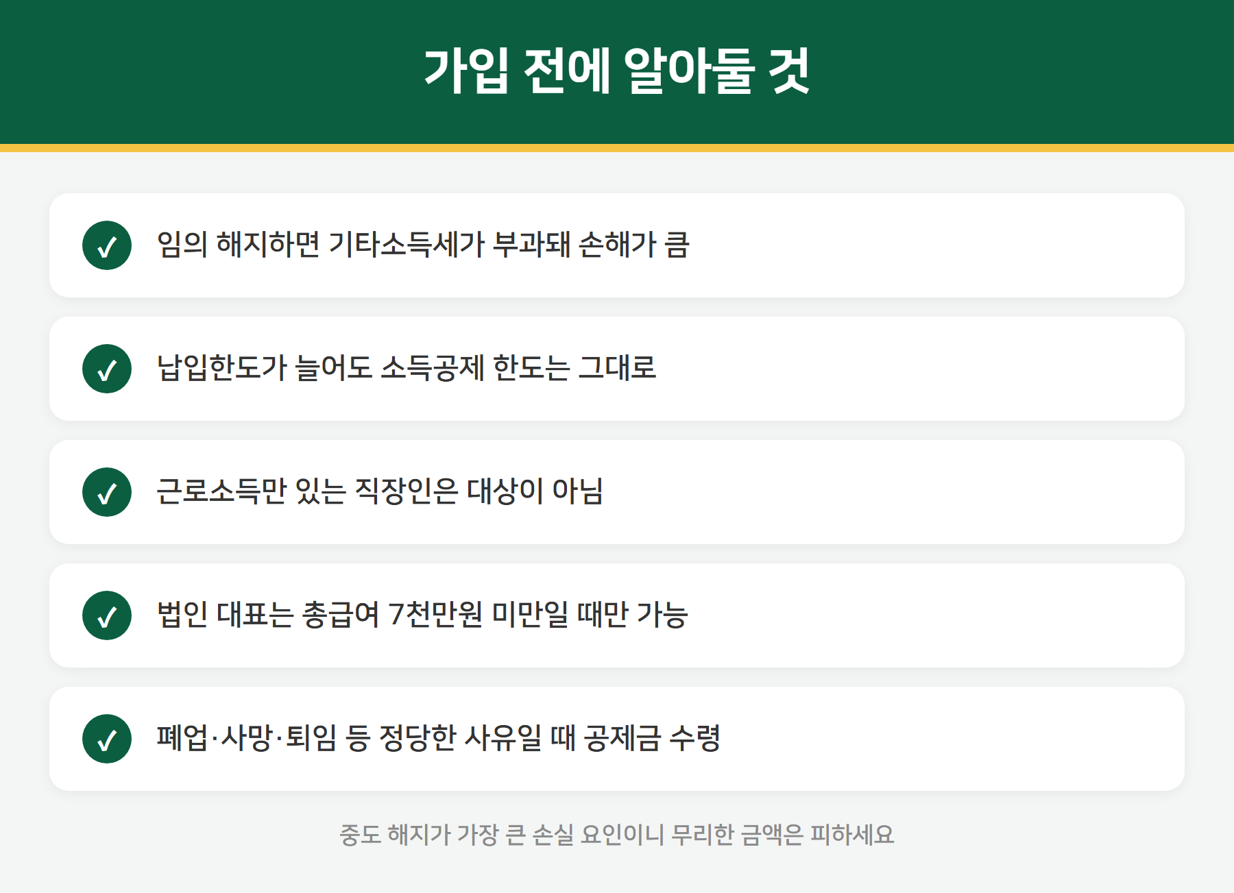 노란우산공제 주의사항