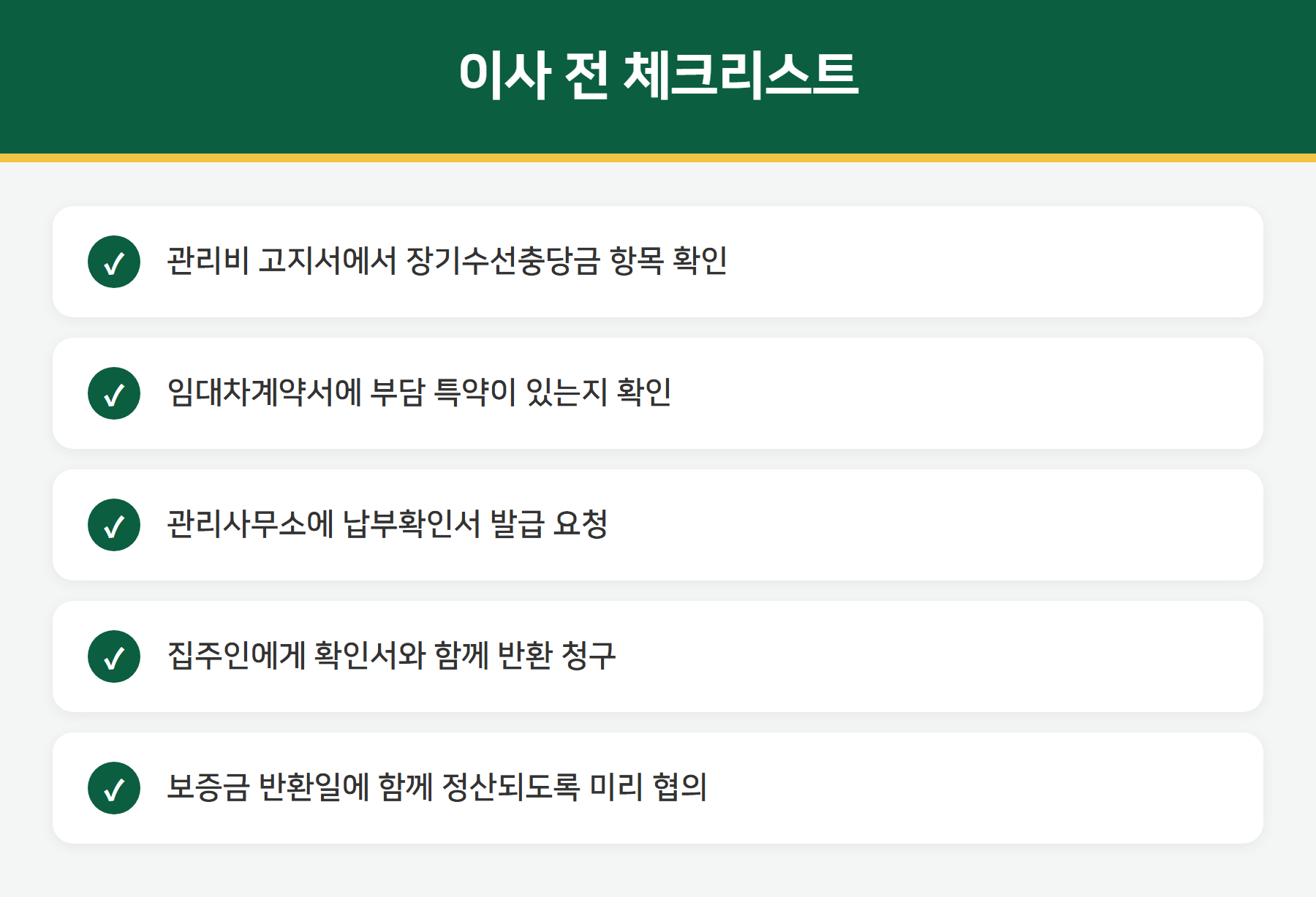 이사 전 장기수선충당금 체크리스트