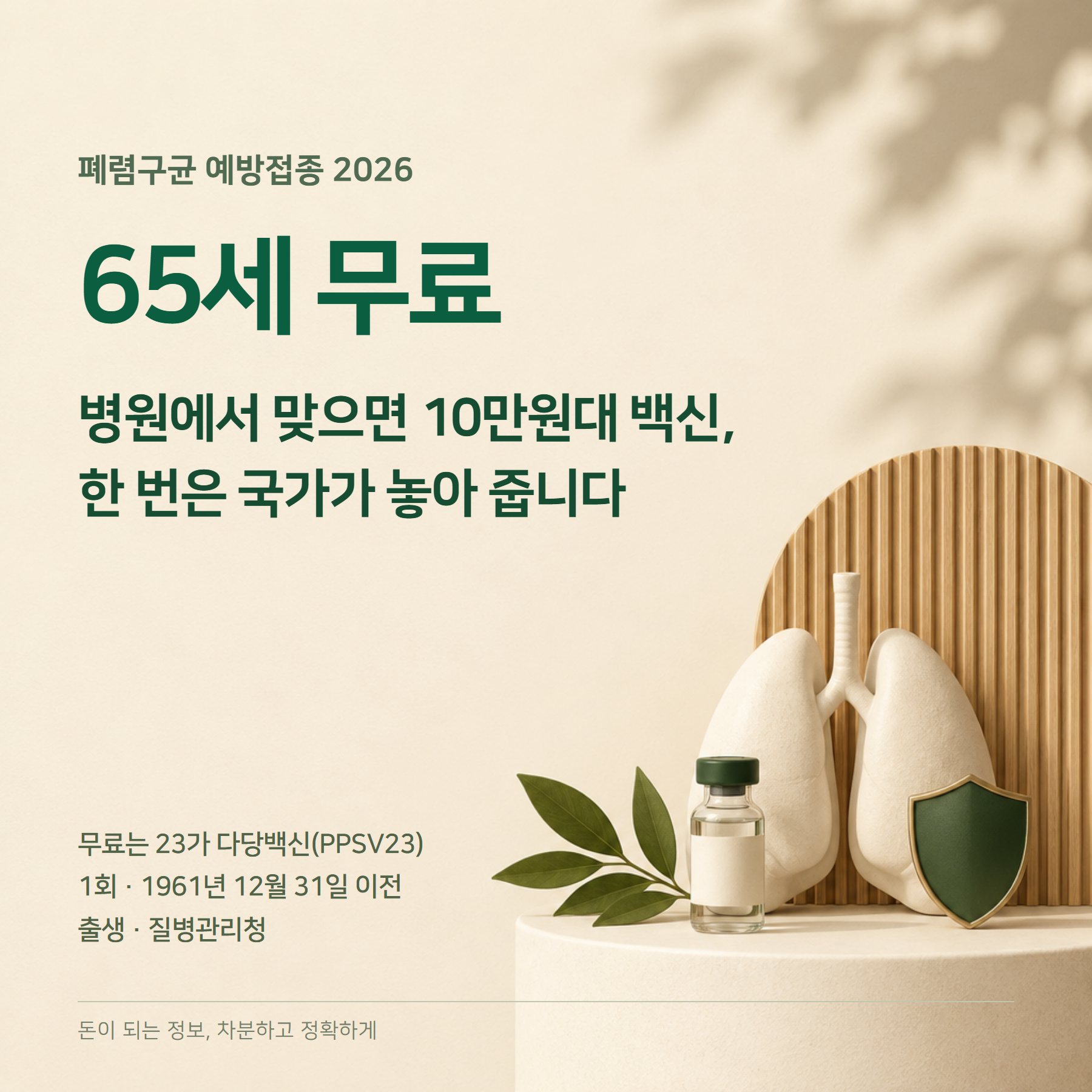 폐렴구균 예방접종 2026 — 65세 무료·가격·23가 20가