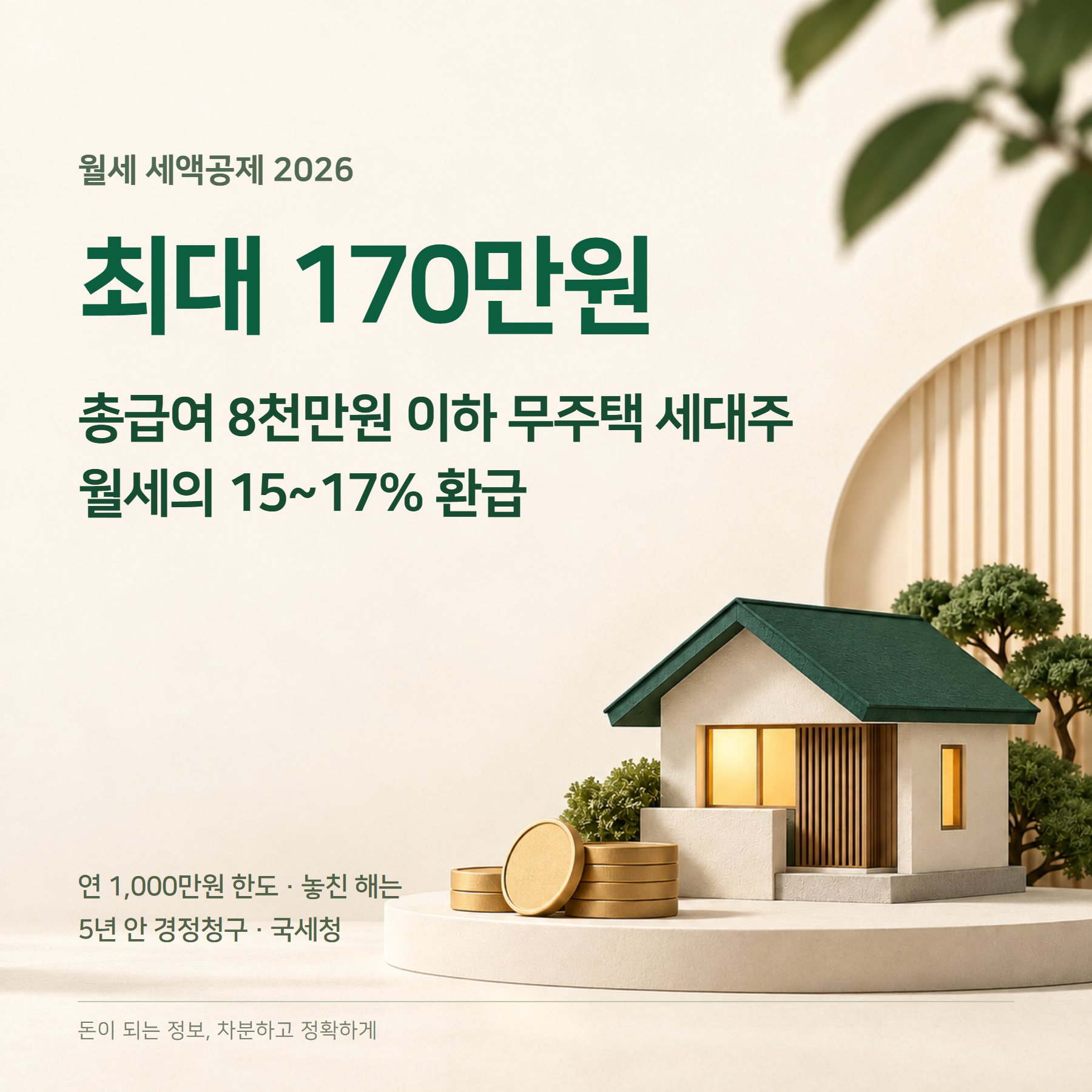 월세 세액공제 2026 — 최대 170만원·17%·경정청구