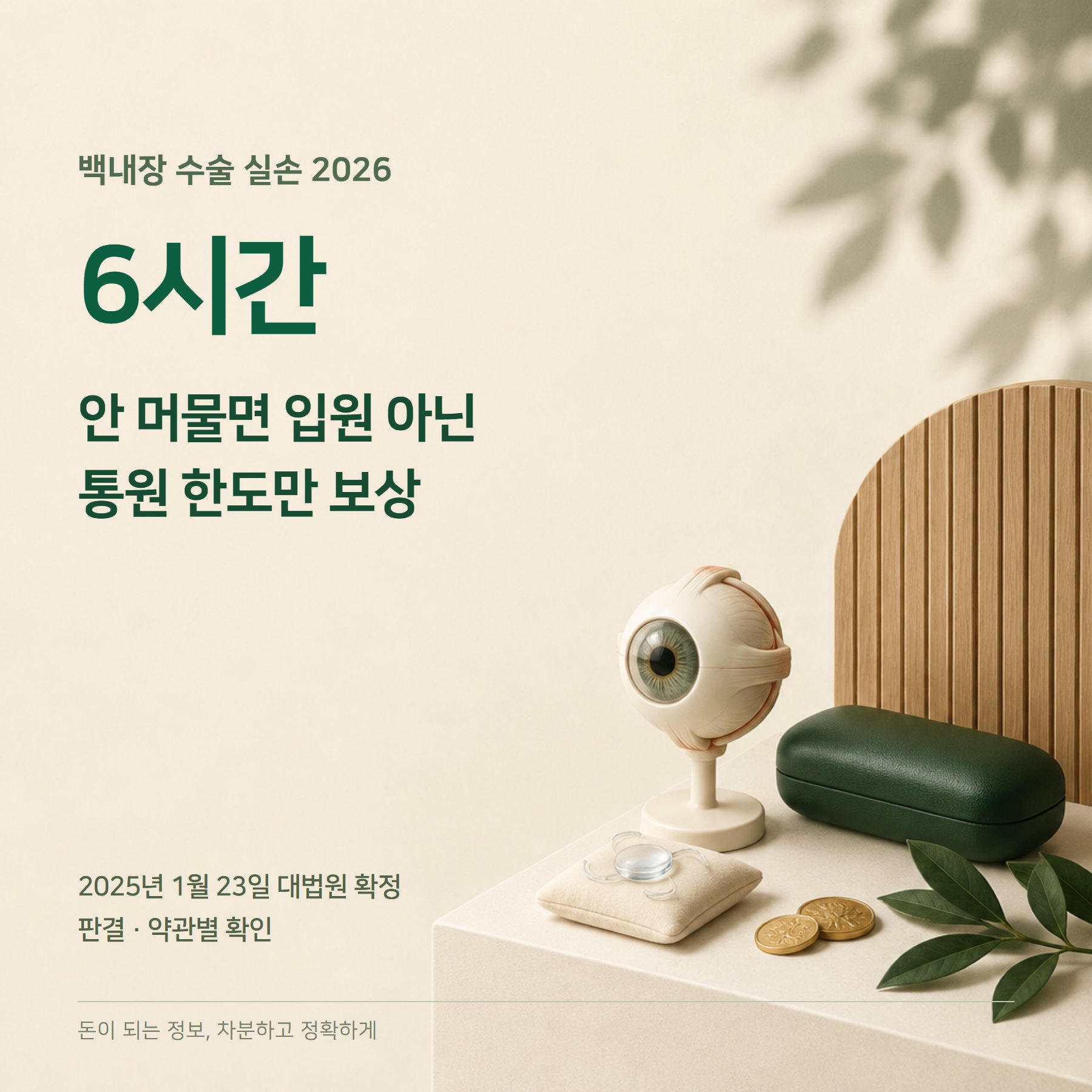 백내장 수술비용 2026 — 다초점 비급여·실손 6시간 기준