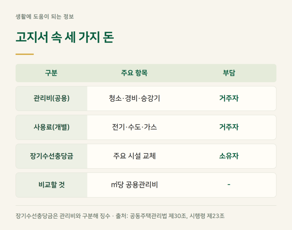 공용관리비·개별사용료·장기수선충당금, 헷갈리는 세 가지 구분
