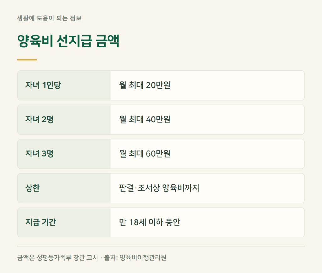 양육비 선지급제 금액, 자녀 1명당 얼마 받나?