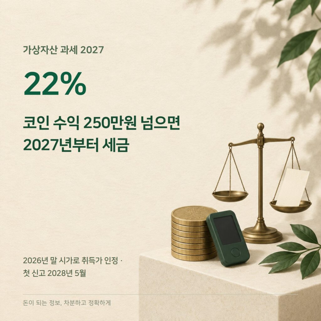 가상자산 과세 2026 — 22%·250만원 공제·신고 준비