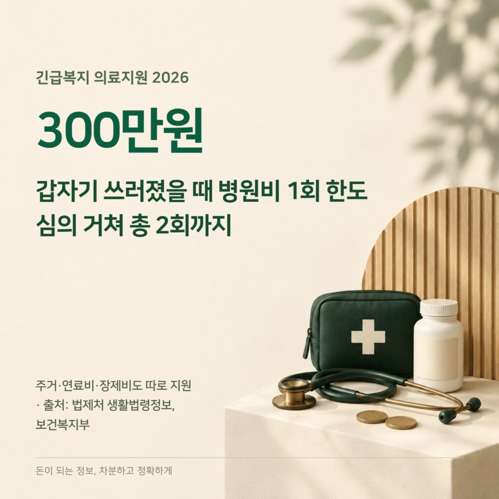 긴급복지 의료지원 2026 — 1회 300만원·주거·연료비