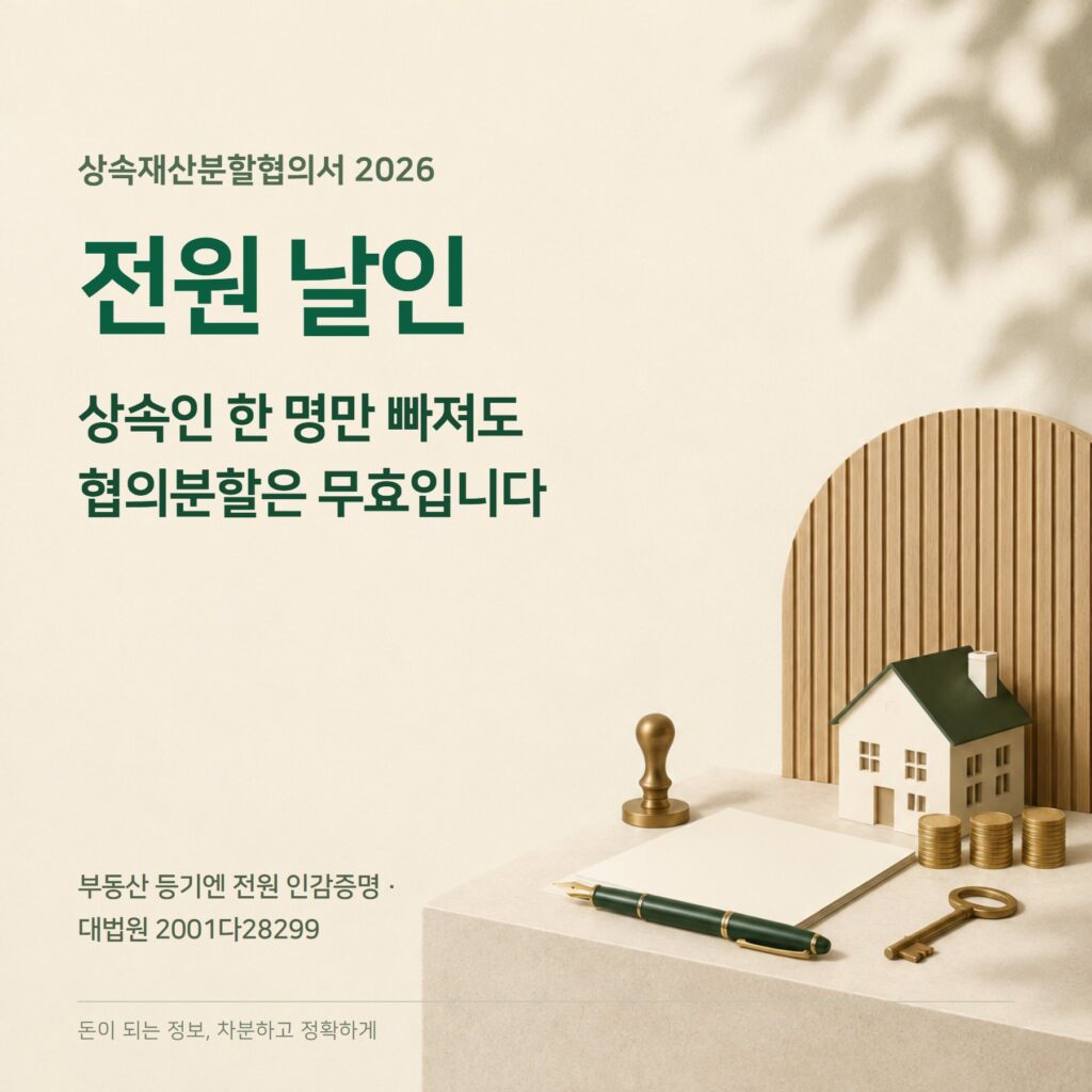 상속재산분할협의서 2026 — 전원 날인·인감 3개월·기한