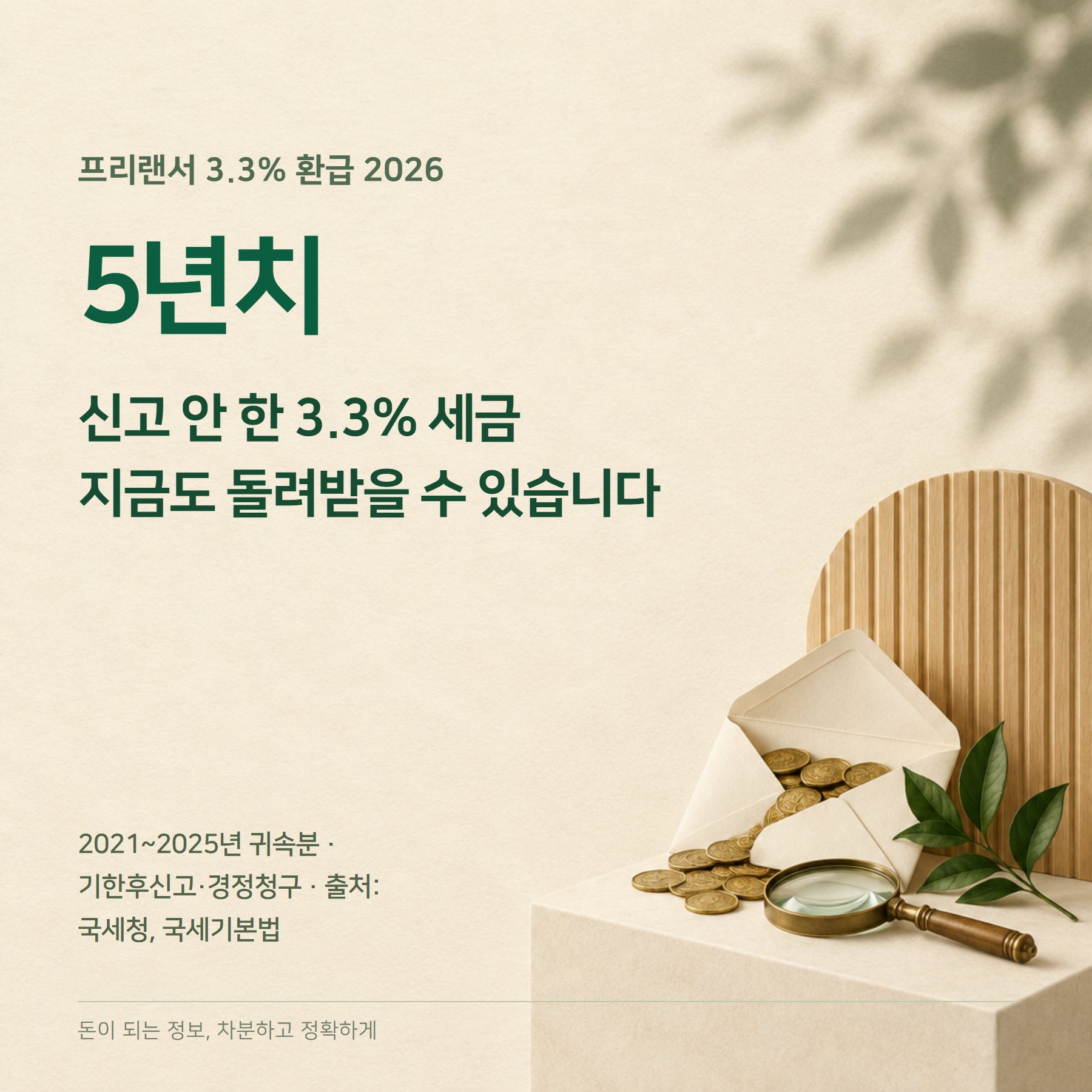 프리랜서 3.3% 환급 2026 — 5년치 경정청구·계산법