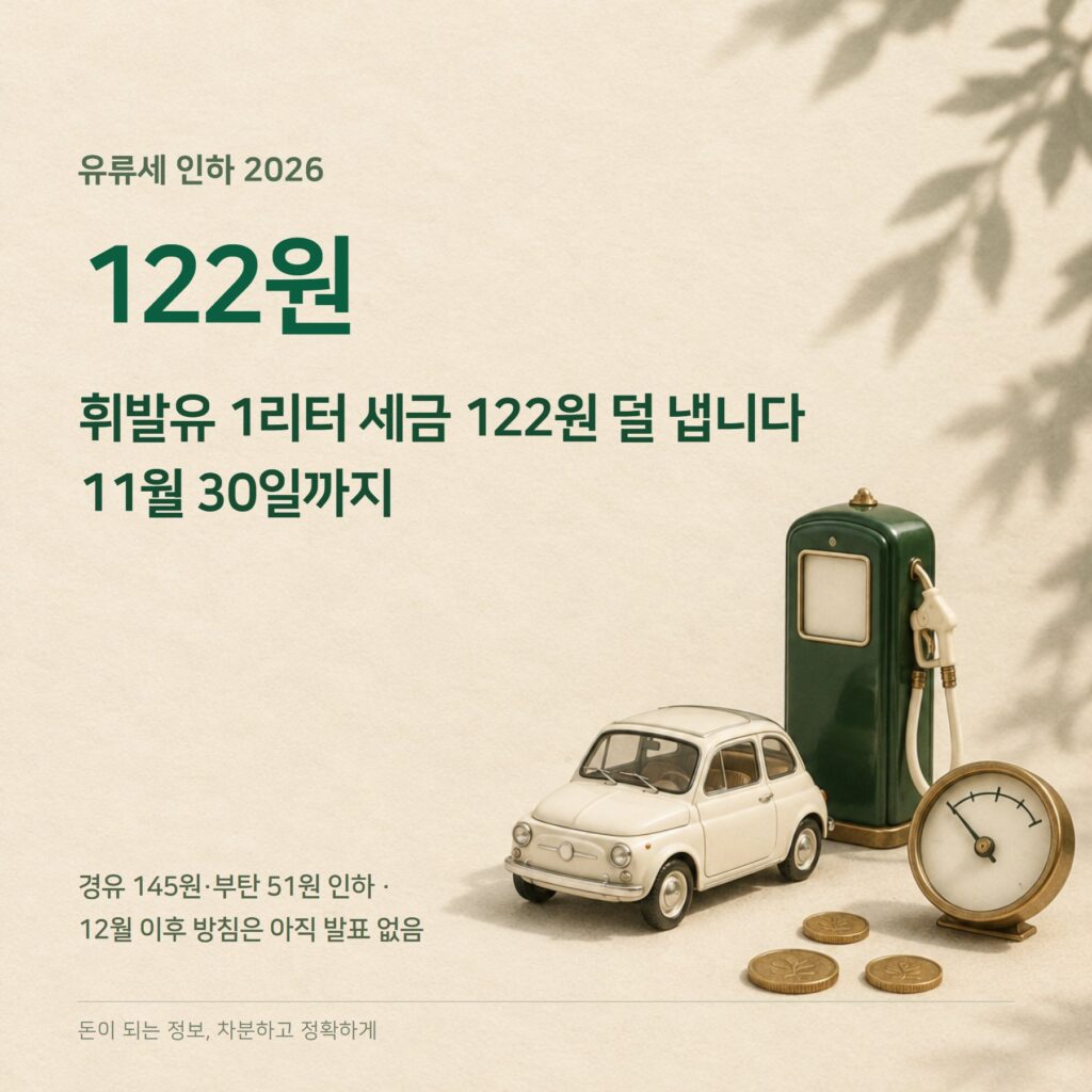 유류세 인하 2026 — 리터당 122원·11월 30일 종료