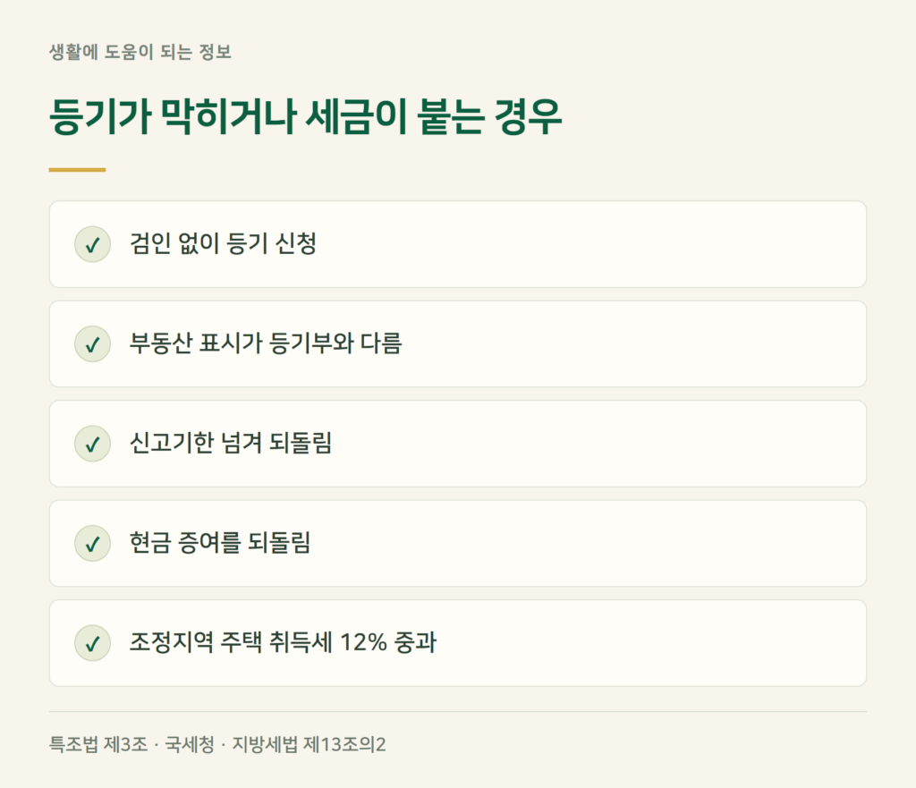 증여계약서, 이런 경우는 등기가 막히거나 세금이 더 붙습니다
