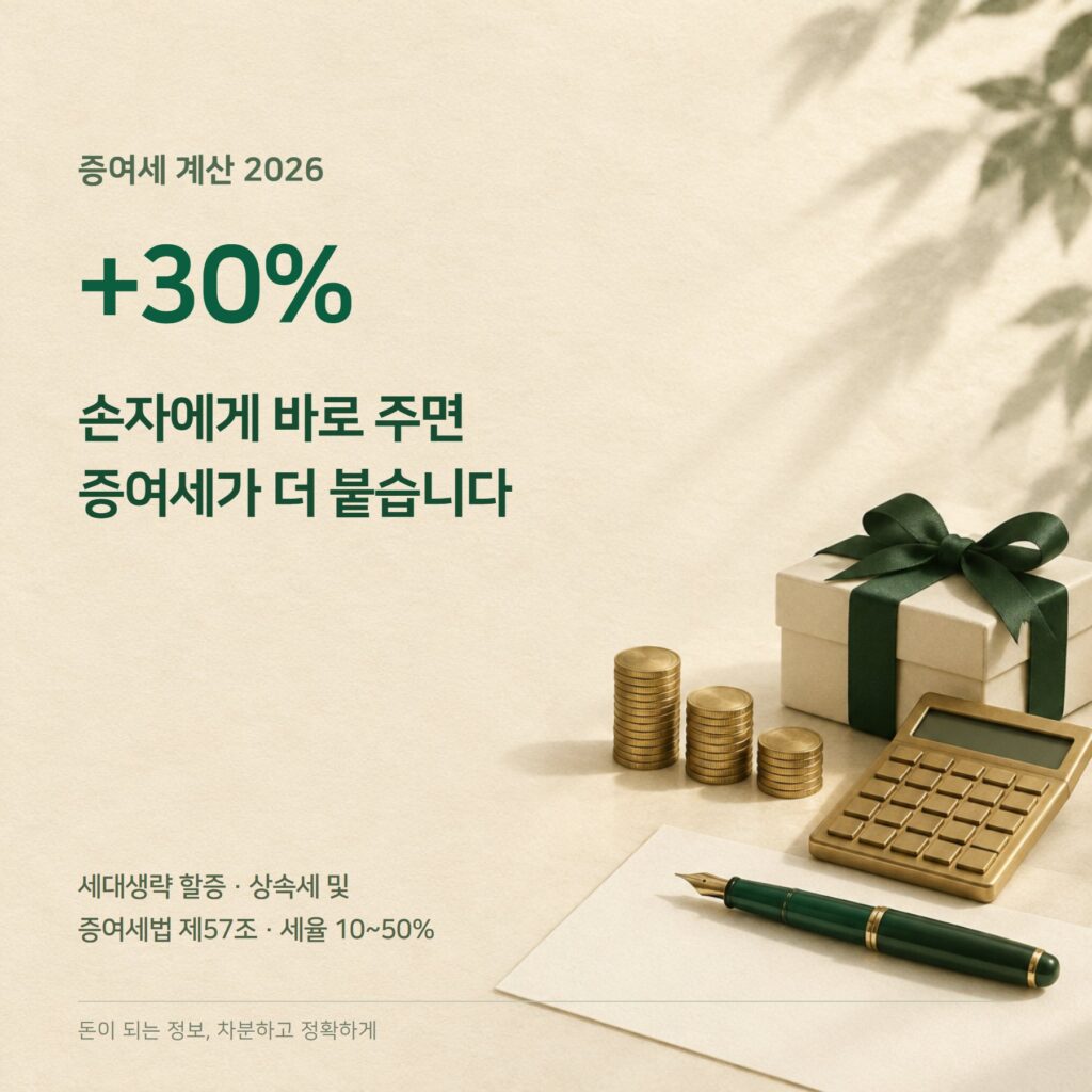 증여세 계산 2026 — 세율 10~50%·할증 30%