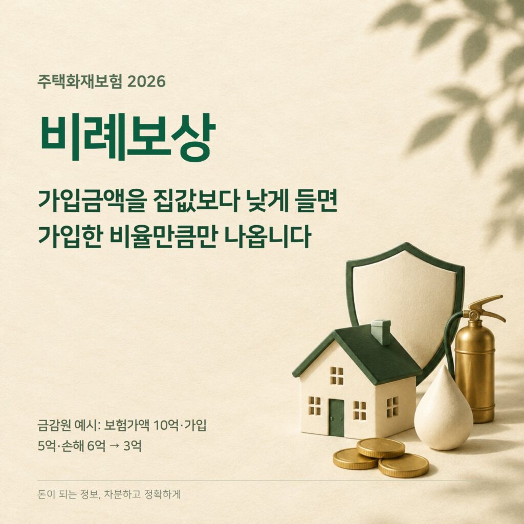 주택화재보험 2026 — 비례보상·누수 특약·청구 확인