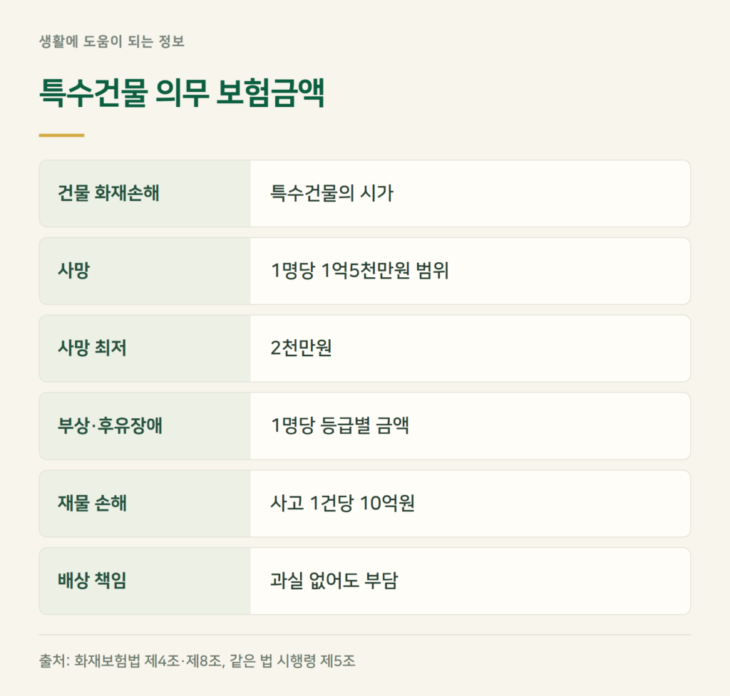 특수건물 화재보험 보상한도는 얼마인가요?
