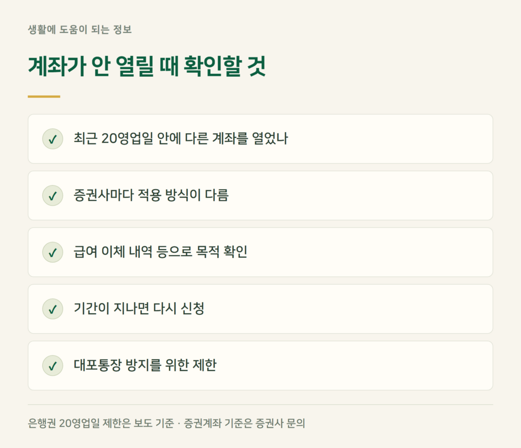 주식계좌 20영업일 제한, 왜 계좌가 안 열리나요?