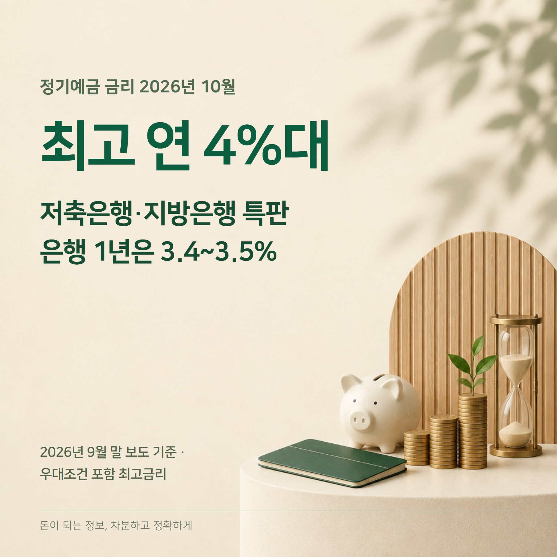 정기예금 금리 비교 2026년 10월 — 은행 3.5%·저축은행 4%