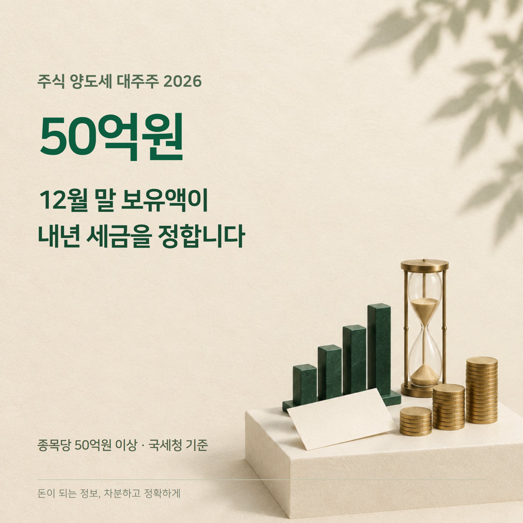 주식 양도세 대주주 2026 — 50억 기준·12월 말 판정·22%