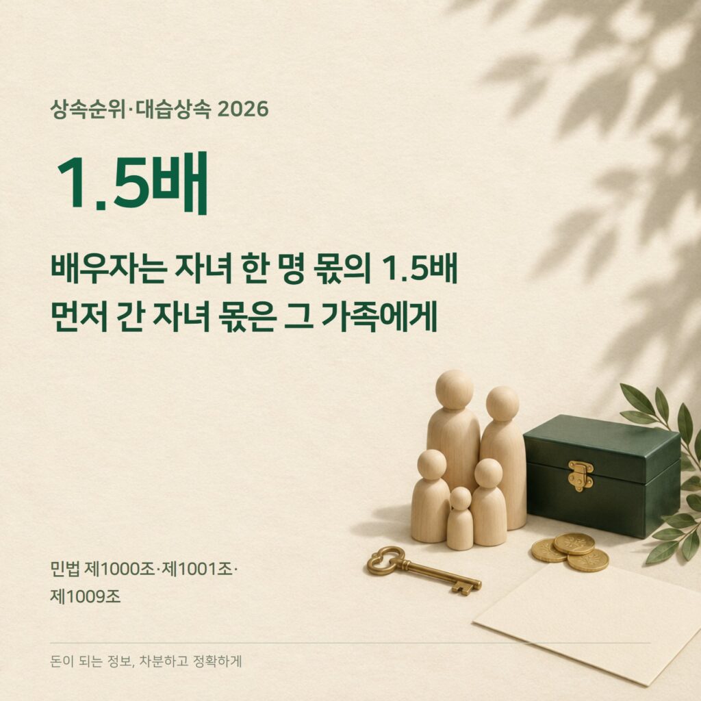 상속순위 2026 — 배우자 1.5배·대습상속·손자 상속