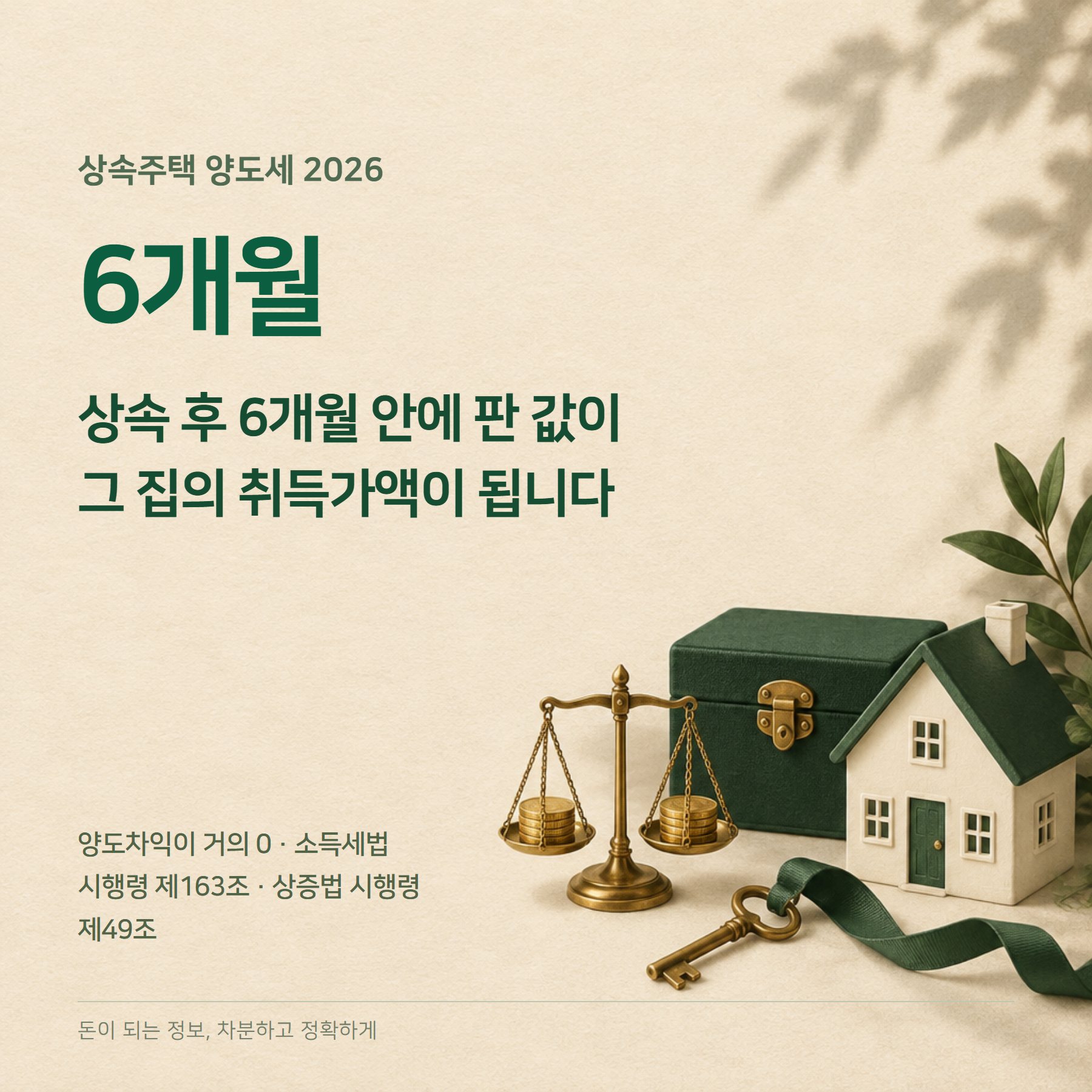 상속주택 양도세 2026 — 6개월·취득가액·비과세 특례