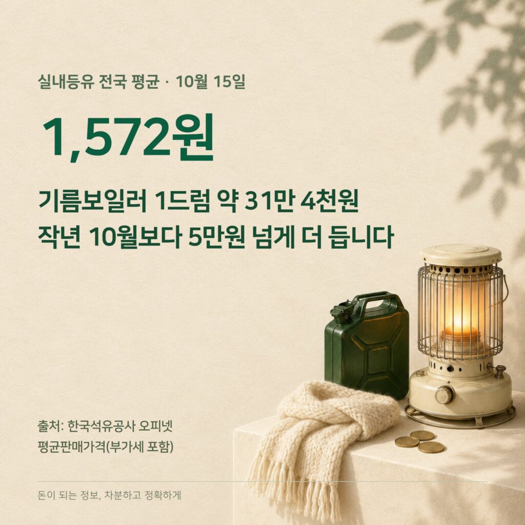 등유가격 2026 — 리터당 1,572원·1드럼 31만원