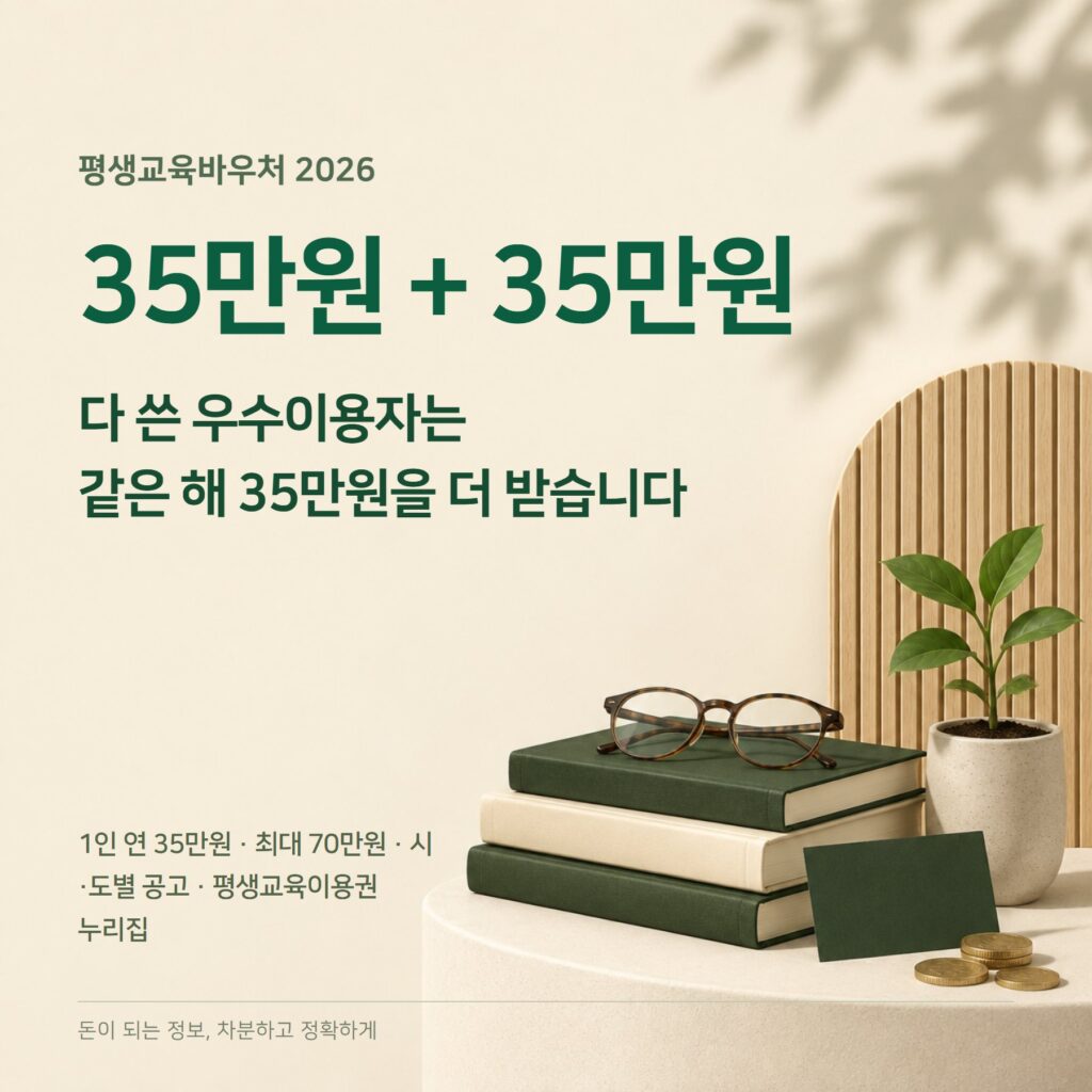 평생교육바우처 2026 — 35만원·우수이용자 70만원·사용처