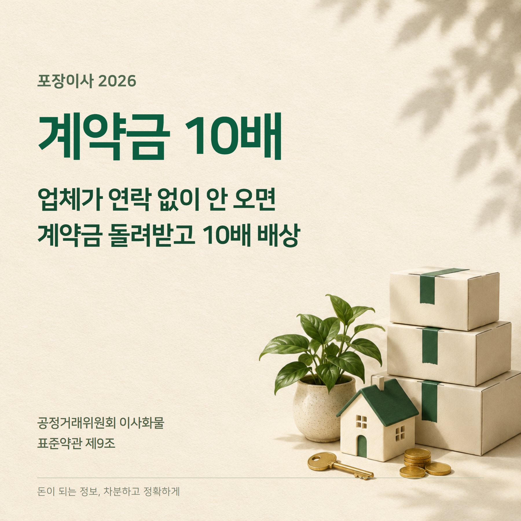포장이사 비용 2026 — 계약금 10%·위약금·파손 30일