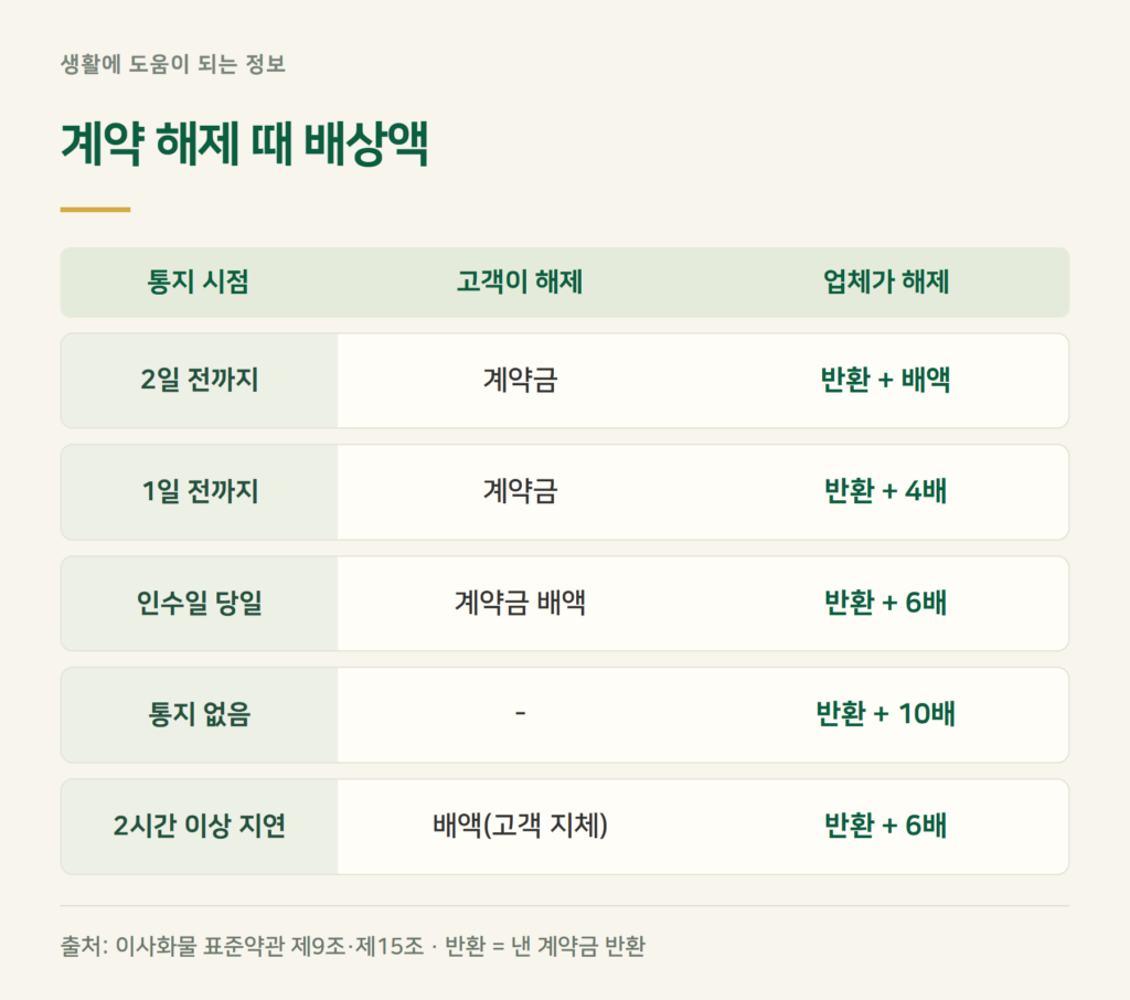 이사 계약 취소 위약금, 며칠 전이면 얼마인가요?