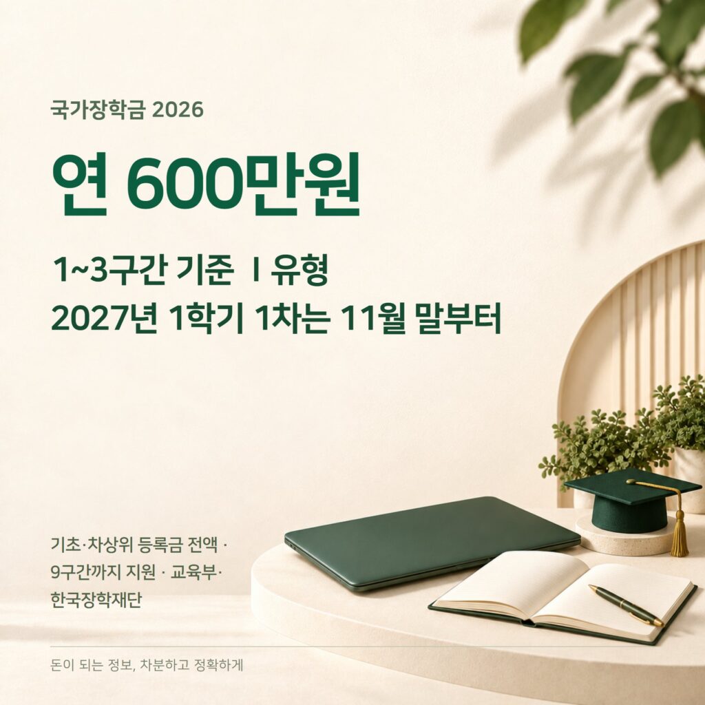 국가장학금 2026 — 1~3구간 600만원·2027 1차 신청
