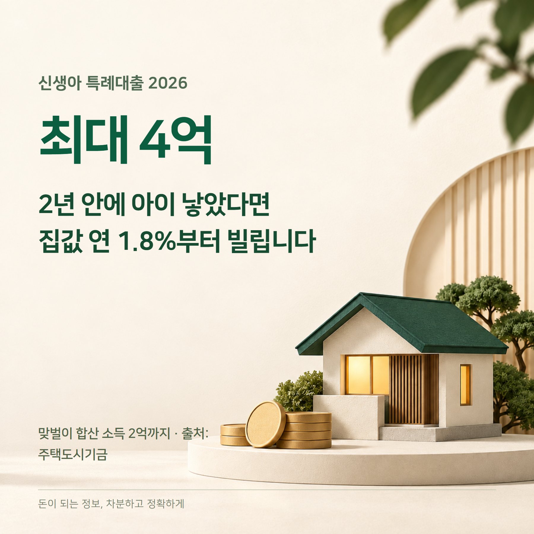 신생아 특례대출 2026 — 맞벌이 2억·한도 4억·금리표