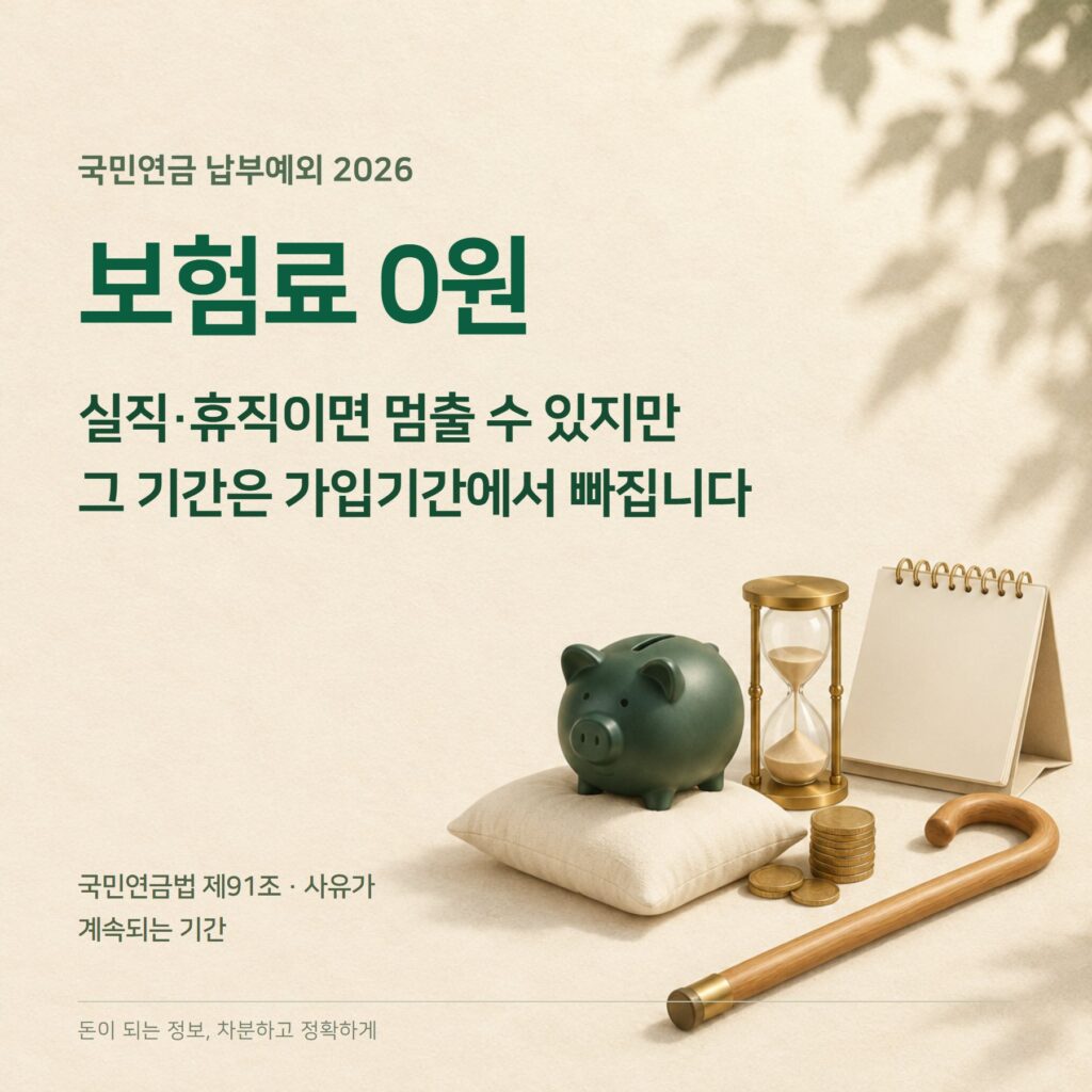 국민연금 납부예외 2026 — 보험료 0원·사유·추납