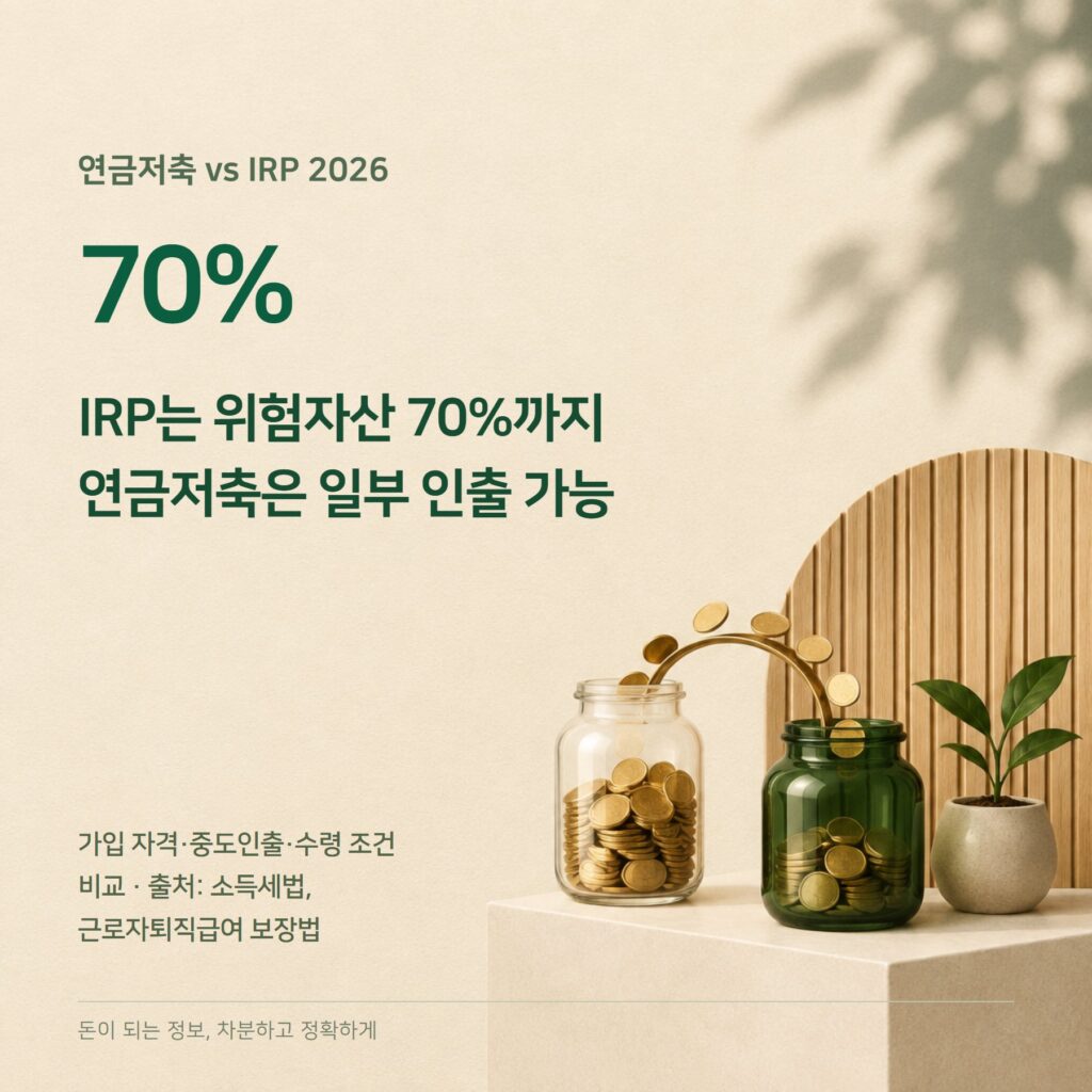 연금저축 IRP 차이 2026 — 위험자산 70%·인출 비교