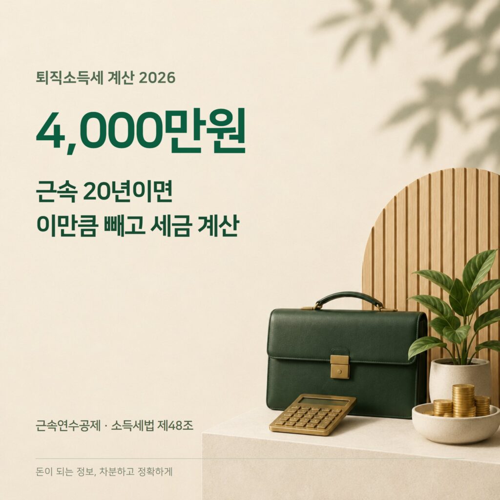퇴직소득세 계산 2026 — 근속공제 4,000만·세율·신고