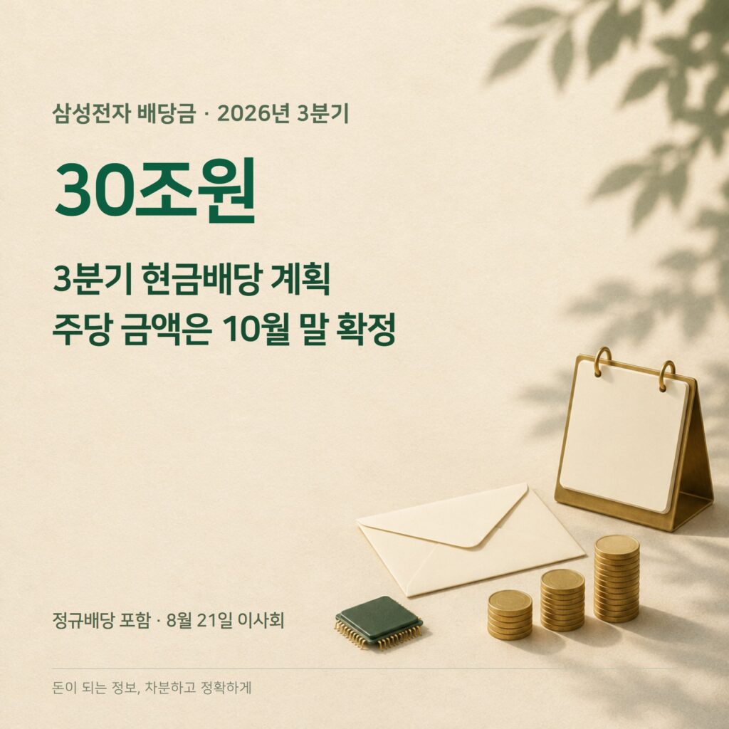 삼성전자 배당금 2026 — 3분기 30조·지급일·배당락