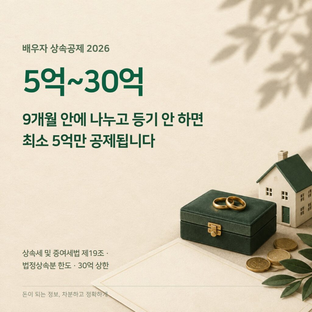 배우자 상속공제 2026 — 최소 5억·최대 30억·요건