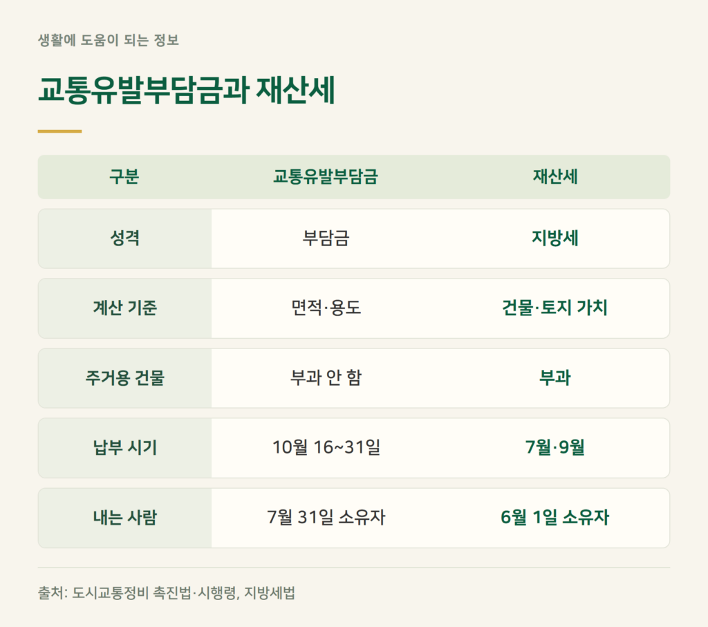 교통유발부담금과 재산세, 무엇이 다른가요?