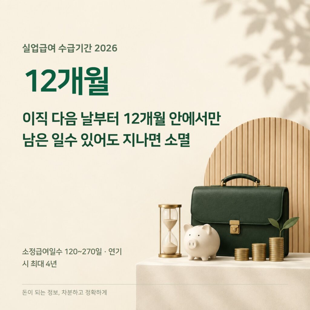 실업급여 수급기간 2026 — 120~270일·12개월·연기 4년