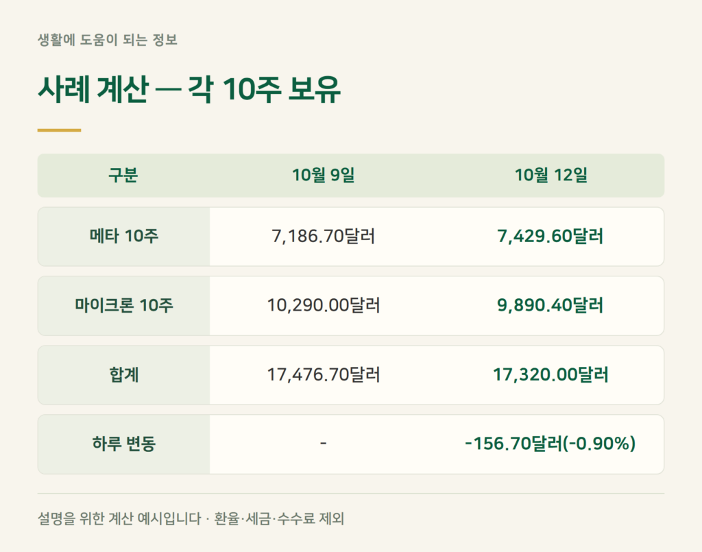 메타 10주·마이크론 10주라면 하루에 얼마가 바뀌었나요?