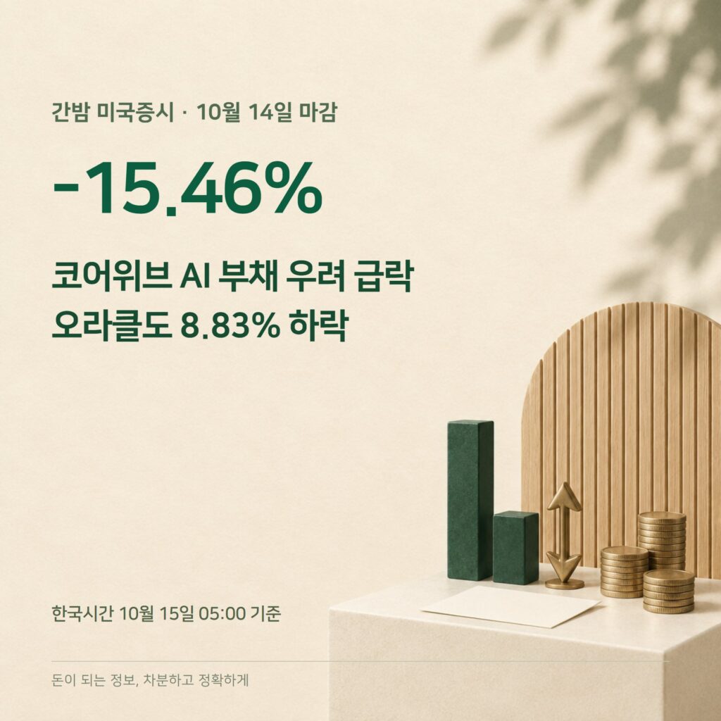 미국 급등주 10월 14일 — 코어위브 15.5% 급락·이유