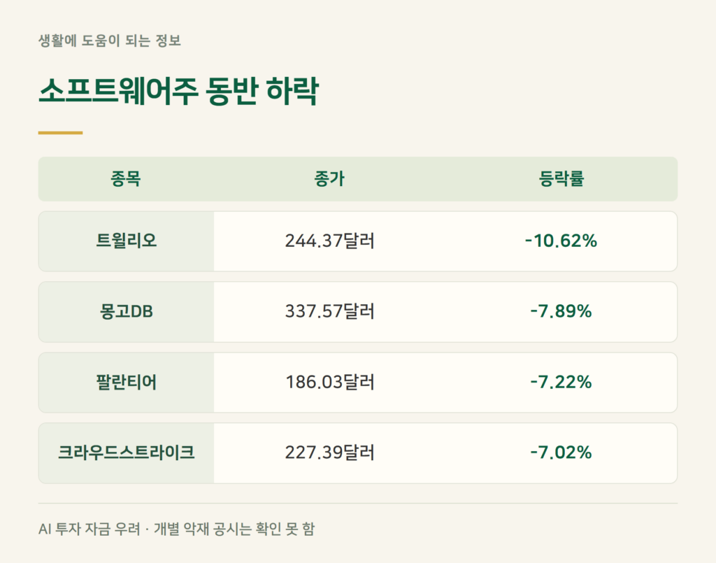 팔란티어 주가 7.22% 하락, 소프트웨어주는 왜 같이 빠졌나요?