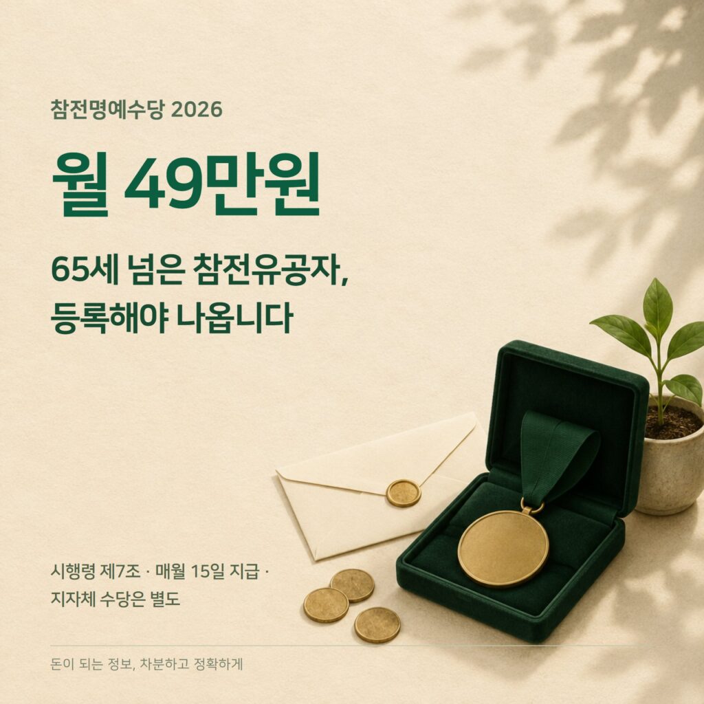 참전명예수당 2026 — 월 49만원·배우자·지자체수당·신청