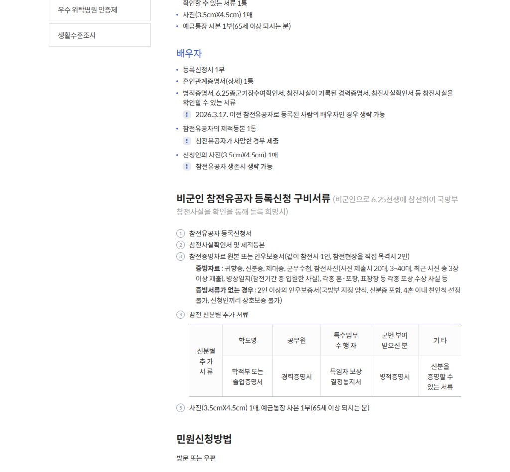 참전유공자 등록 신청 방법과 서류