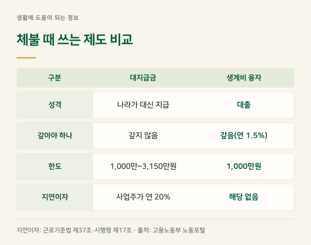 대지급금·지연이자 20%·생계비 융자, 무엇이 다른가요?