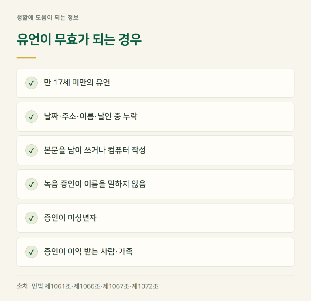 이런 경우는 유언이 무효가 됩니다